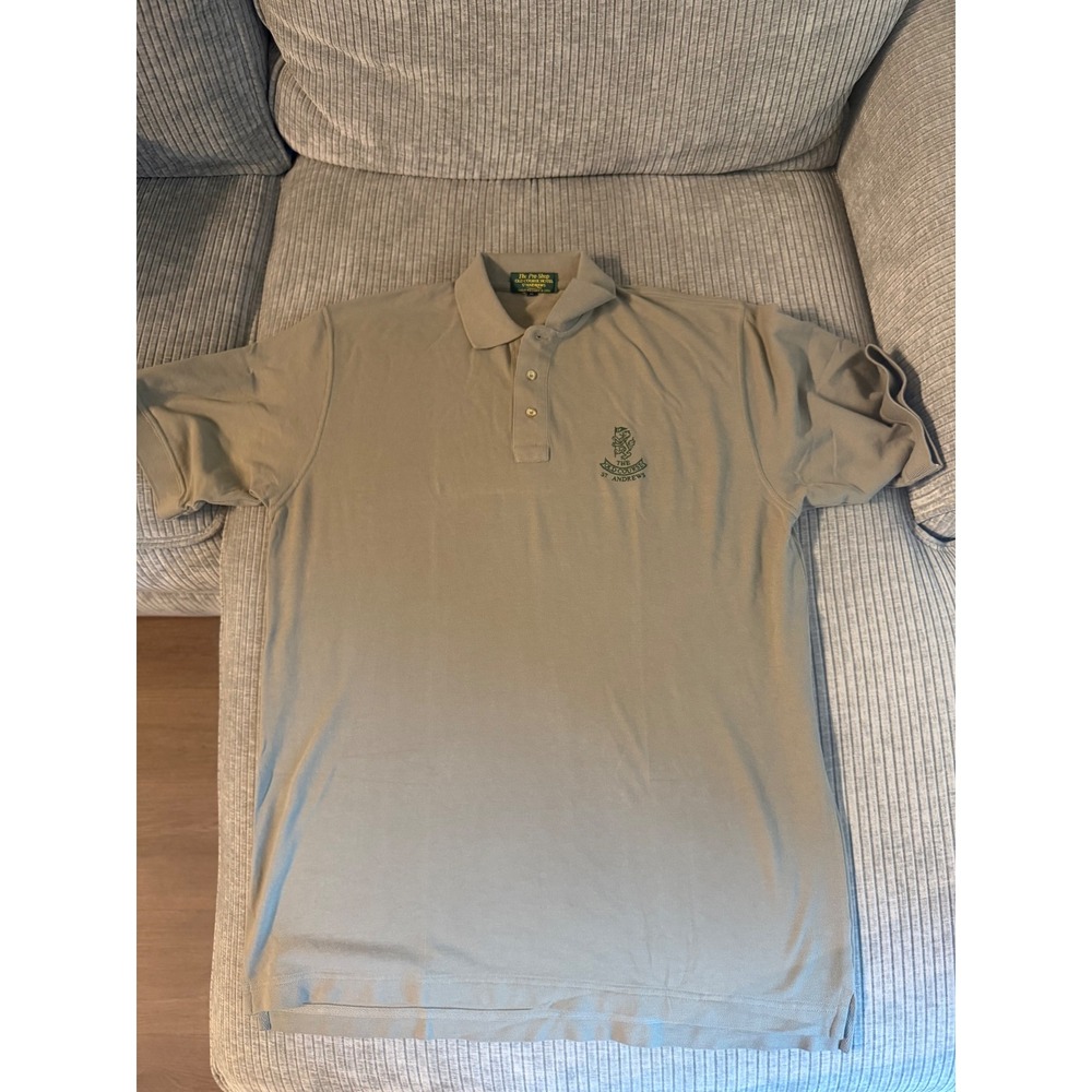 St Andrews Old Course Hotel Pro Shop Polo Shirt XL Khaki Tan Golf Crest Mens